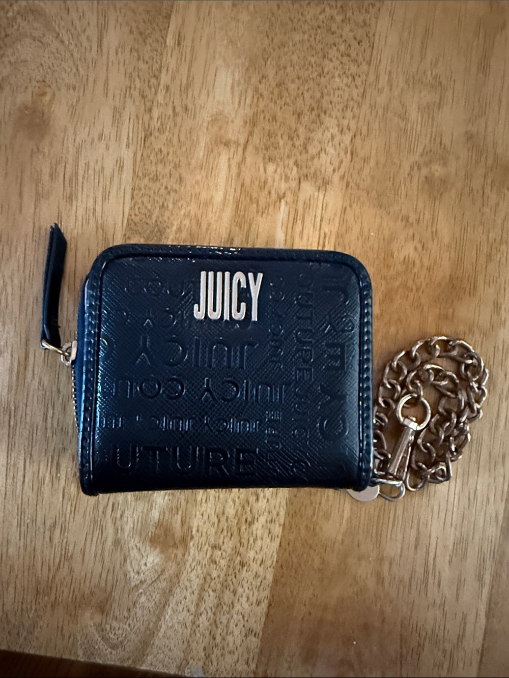 Juicy Couture Black Embossed Wallet with Gold Chain